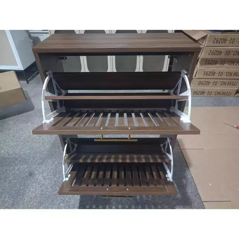 Meuble à chaussures moderne Okak de 60 cm, organisateur de chaussures autoportant avec 2 tiroirs basculants, armoire à chaussures pour entrée, salon, couloir, noyer
