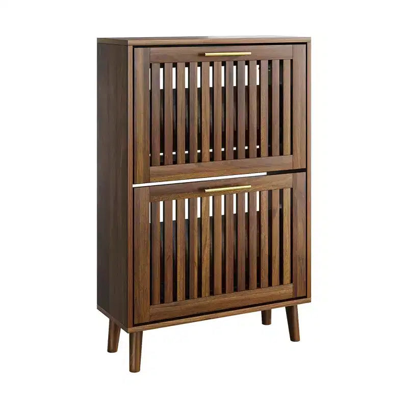 Meuble à chaussures moderne Okak de 60 cm, organisateur de chaussures autoportant avec 2 tiroirs basculants, armoire à chaussures pour entrée, salon, couloir, noyer
