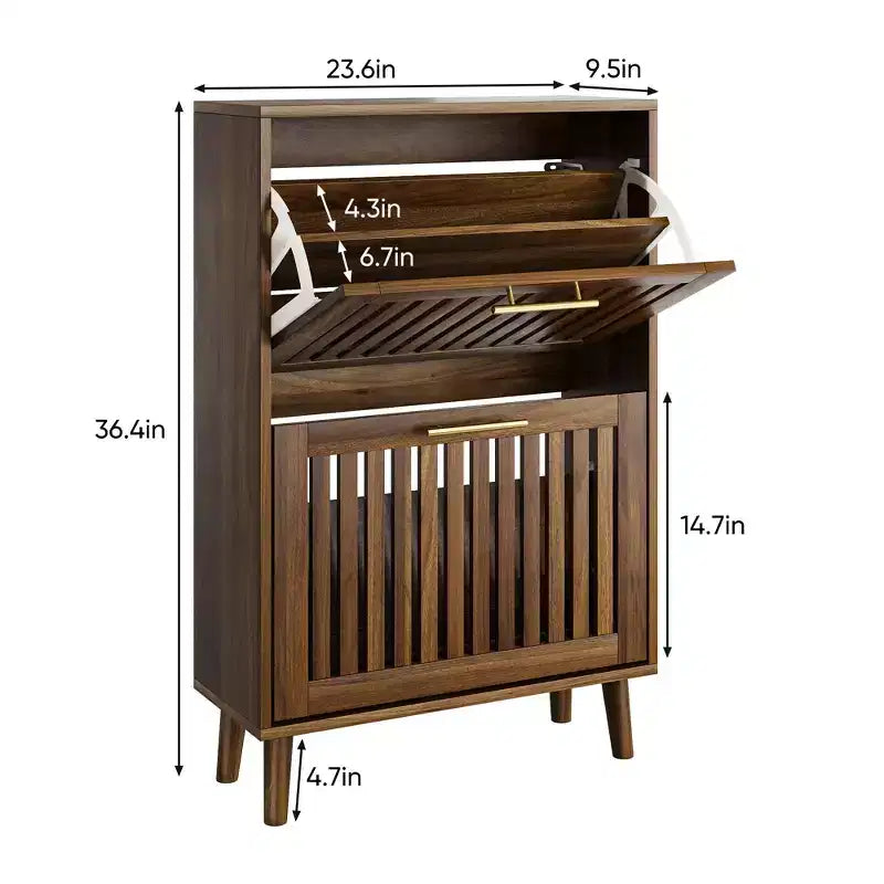 Meuble à chaussures moderne Okak de 60 cm, organisateur de chaussures autoportant avec 2 tiroirs basculants, armoire à chaussures pour entrée, salon, couloir, noyer