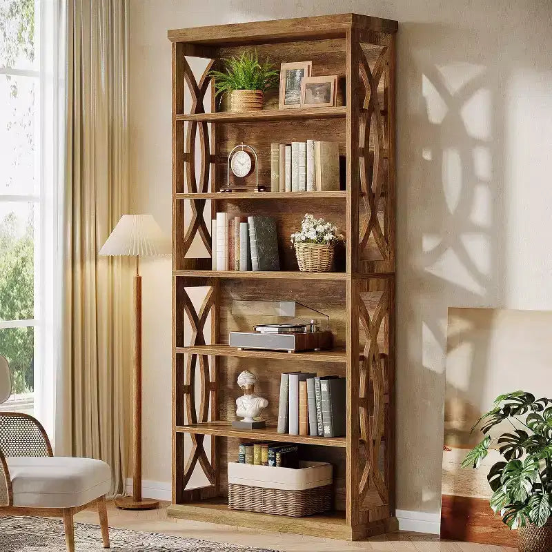 Lantine Étagère à Livres 6 Niveaux en Bois, Bibliothèque Autoportante de 180 cm de Haut, Étagères de Rangement Industrielles pour Bureau à Domicile, Salon, Marron
