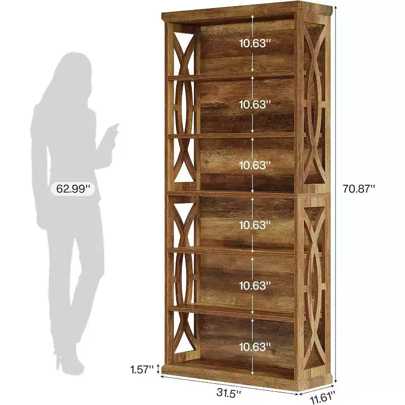 Lantine Étagère à Livres 6 Niveaux en Bois, Bibliothèque Autoportante de 180 cm de Haut, Étagères de Rangement Industrielles pour Bureau à Domicile, Salon, Marron