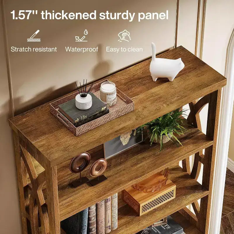 Lantine Étagère à Livres 6 Niveaux en Bois, Bibliothèque Autoportante de 180 cm de Haut, Étagères de Rangement Industrielles pour Bureau à Domicile, Salon, Marron