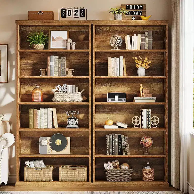 Lantine Étagère à Livres 6 Niveaux en Bois, Bibliothèque Autoportante de 180 cm de Haut, Étagères de Rangement Industrielles pour Bureau à Domicile, Salon, Marron