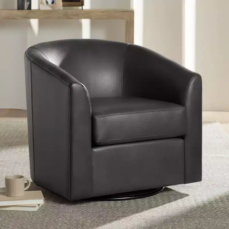 Fauteuil pivotant Studio 55D Barrel 30 3/4" de large en similicuir gris foncé