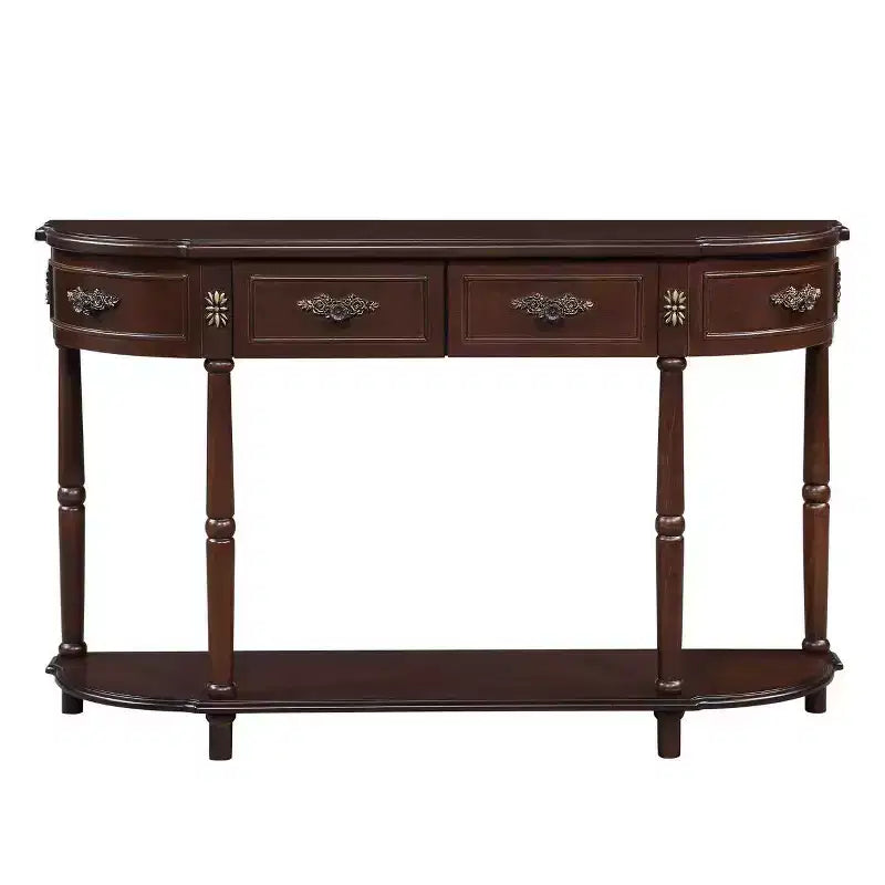 Hostack Table console rétro en bois courbé de 52 pouces avec étagère ouverte et 2 tiroirs pour salon et couloir, Espresso