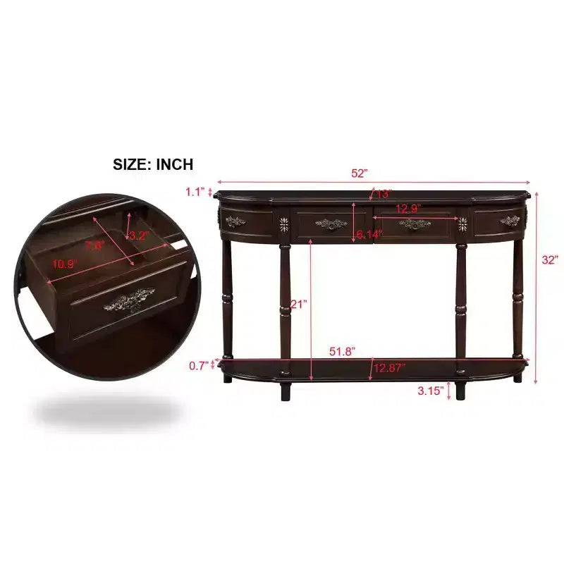 Hostack Table console rétro en bois courbé de 52 pouces avec étagère ouverte et 2 tiroirs pour salon et couloir, Espresso