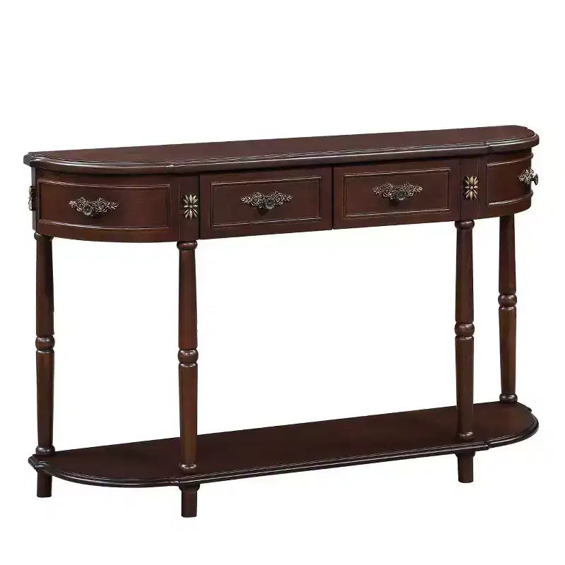 Hostack Table console rétro en bois courbé de 52 pouces avec étagère ouverte et 2 tiroirs pour salon et couloir, Espresso