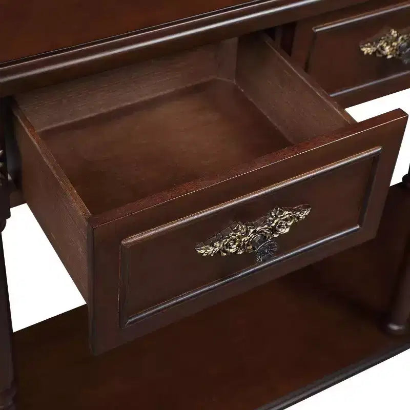 Hostack Table console rétro en bois courbé de 52 pouces avec étagère ouverte et 2 tiroirs pour salon et couloir, Espresso