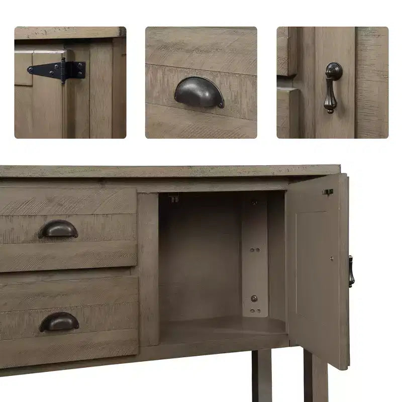 Hostack Table console en bois massif 122 cm avec 2 tiroirs et placards pour salon et salle à manger, rustique