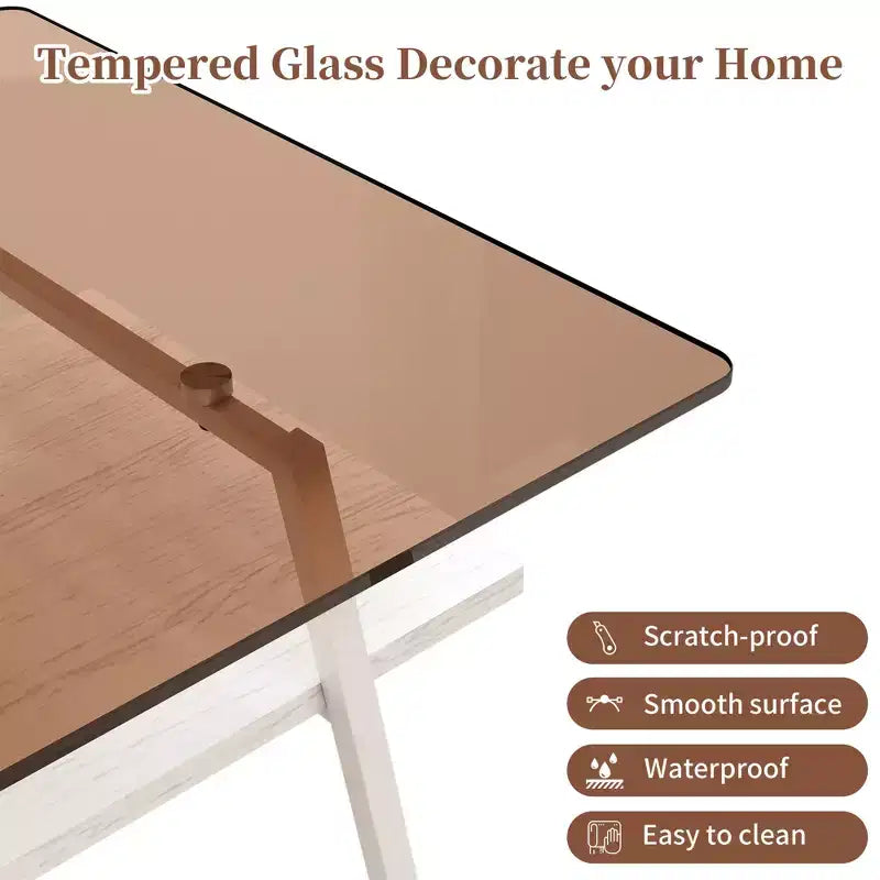 Table basse rectangulaire avec plateau en verre trempé et pieds en métal, table de salon moderne