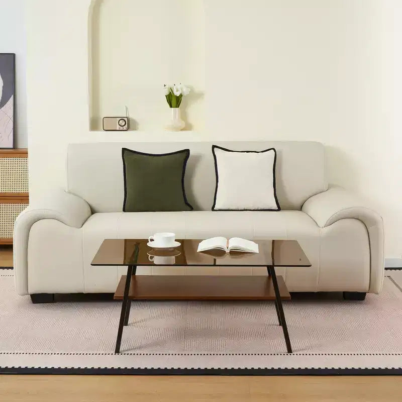 Table basse rectangulaire avec plateau en verre trempé et pieds en métal, table de salon moderne