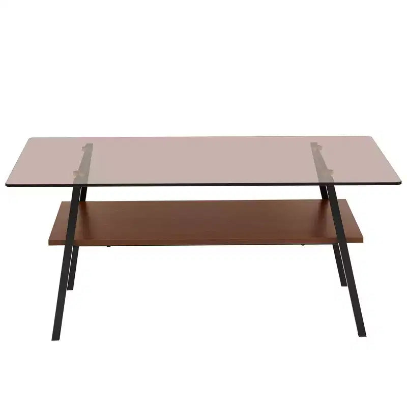 Table basse rectangulaire avec plateau en verre trempé et pieds en métal, table de salon moderne
