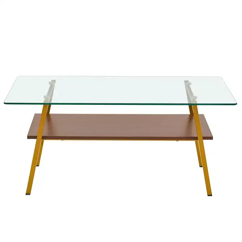 Table basse rectangulaire avec plateau en verre trempé et pieds en métal, table de salon moderne