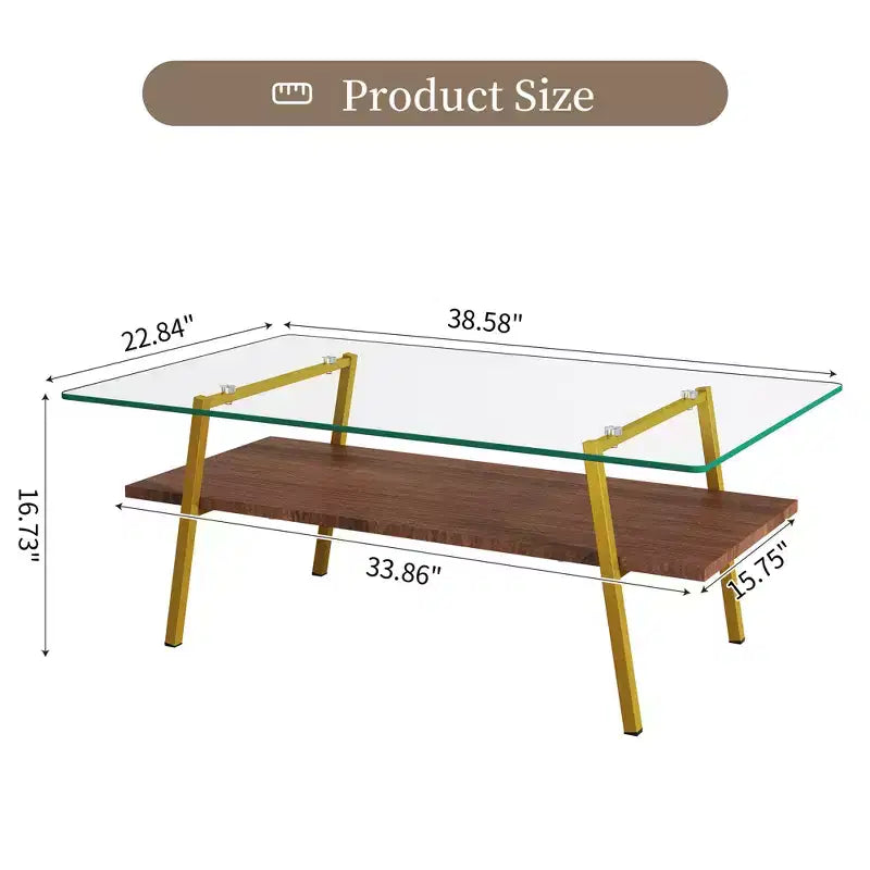 Table basse rectangulaire avec plateau en verre trempé et pieds en métal, table de salon moderne