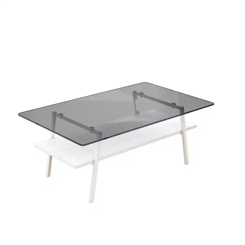 Table basse rectangulaire avec plateau en verre trempé et pieds en métal, table de salon moderne