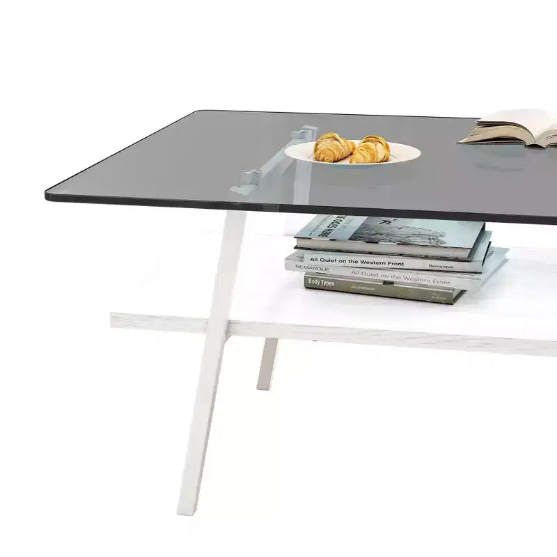 Table basse rectangulaire avec plateau en verre trempé et pieds en métal, table de salon moderne