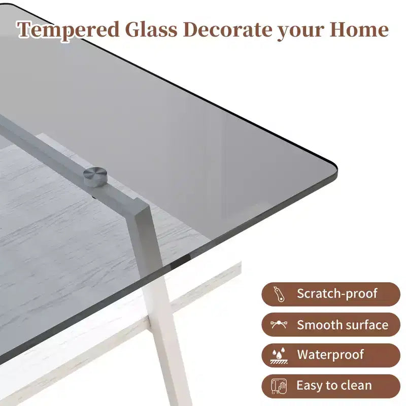 Table basse rectangulaire avec plateau en verre trempé et pieds en métal, table de salon moderne