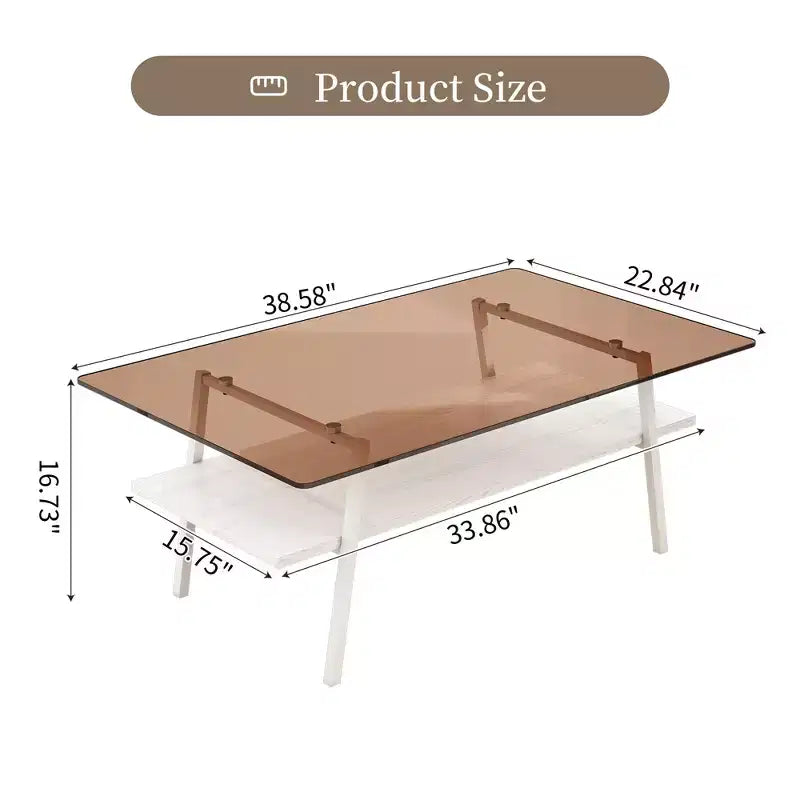 Table basse rectangulaire avec plateau en verre trempé et pieds en métal, table de salon moderne