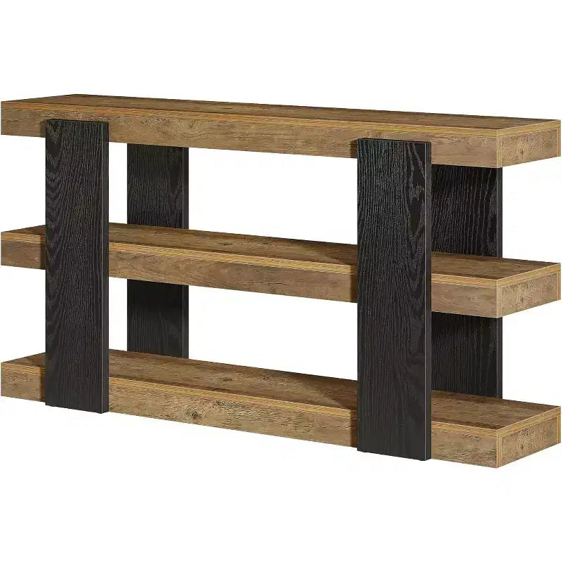 Console Lantine 63, Table d'entrée à 3 niveaux avec rangement, Table de canapé en bois pour l'entrée, le salon, le couloir