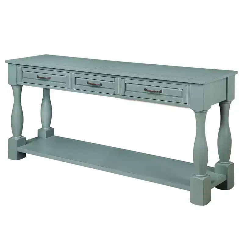 Hostack 63'' (160 cm) Table console longue avec 3 tiroirs et 1 étagère inférieure pour entrée et couloir, bleu rétro