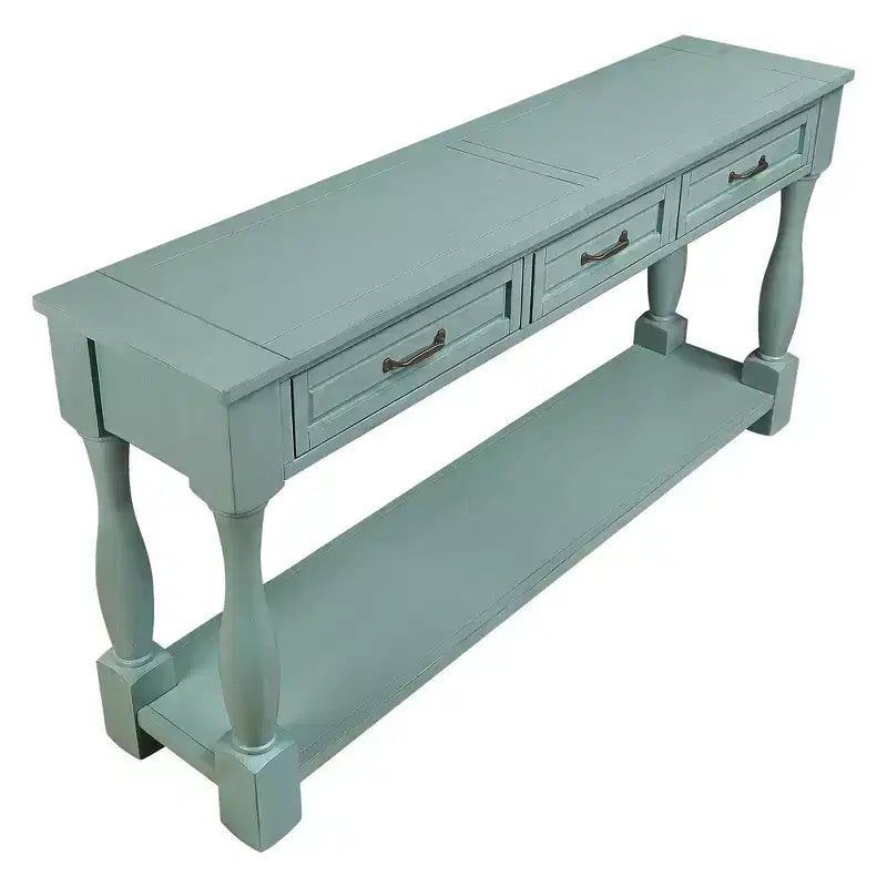 Hostack 63'' (160 cm) Table console longue avec 3 tiroirs et 1 étagère inférieure pour entrée et couloir, bleu rétro