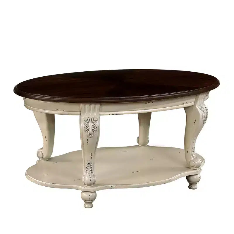 Hostack table basse ovale en bois 42'' à 2 niveaux et étagère de rangement ouverte pour salon, beige et plateau expresso