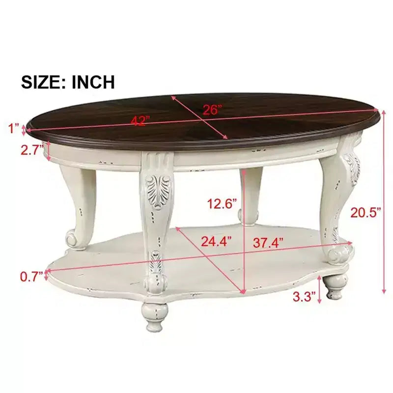 Hostack table basse ovale en bois 42'' à 2 niveaux et étagère de rangement ouverte pour salon, beige et plateau expresso
