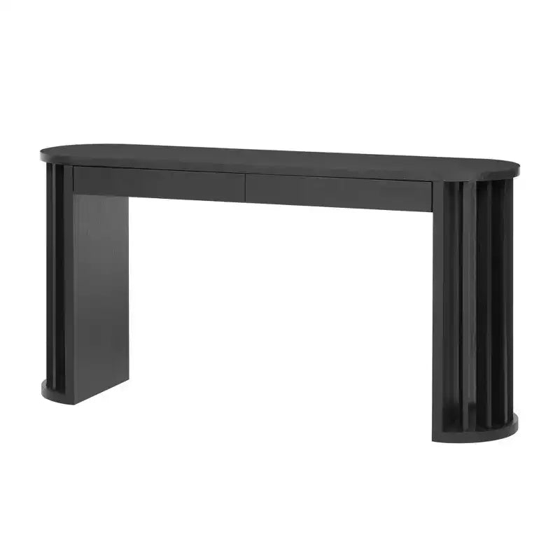 Console longue Luxystar 59 avec design à lignes courbes et droites pour entrée et salon, noire