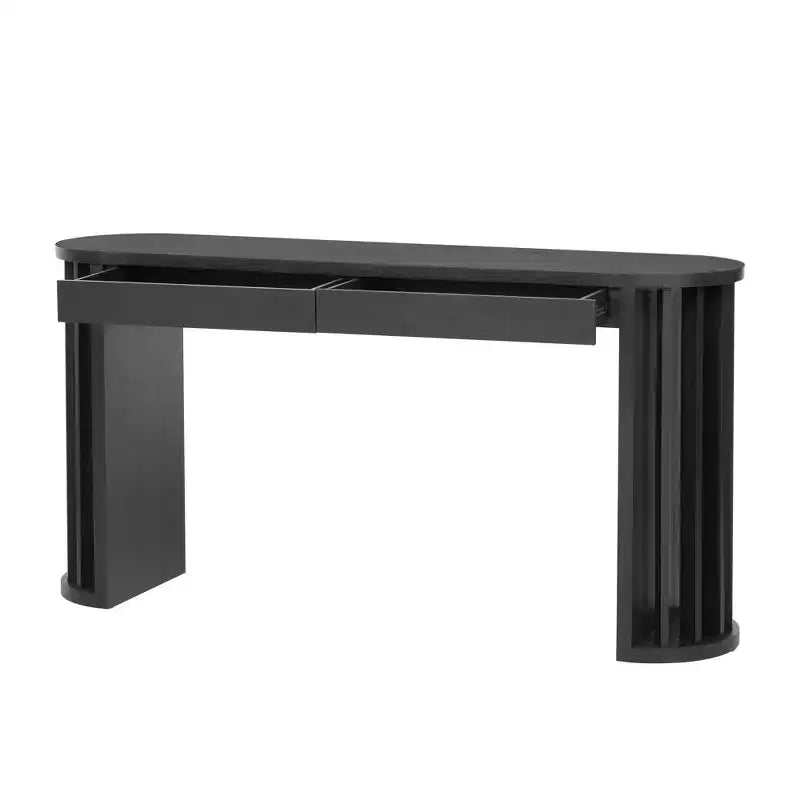 Console longue Luxystar 59 avec design à lignes courbes et droites pour entrée et salon, noire