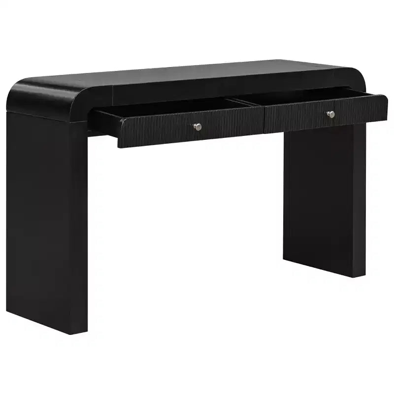Console rustique Luxystar avec façade de tiroir cannelée, coins arrondis et pieds épais pour couloir et salon, noir