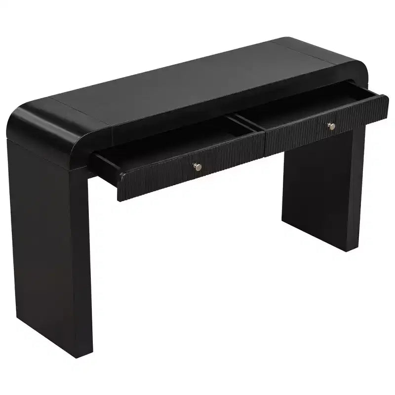 Console rustique Luxystar avec façade de tiroir cannelée, coins arrondis et pieds épais pour couloir et salon, noir