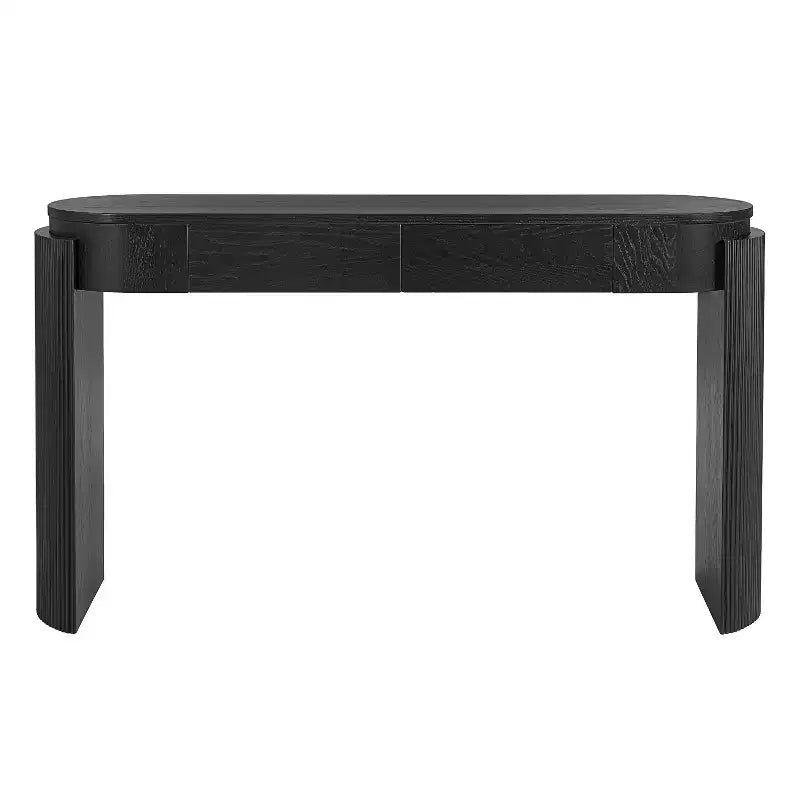 Console Luxystar avec plateau ovale et 2 tiroirs, finition grain de bois naturel, pour entrée et salon, noire