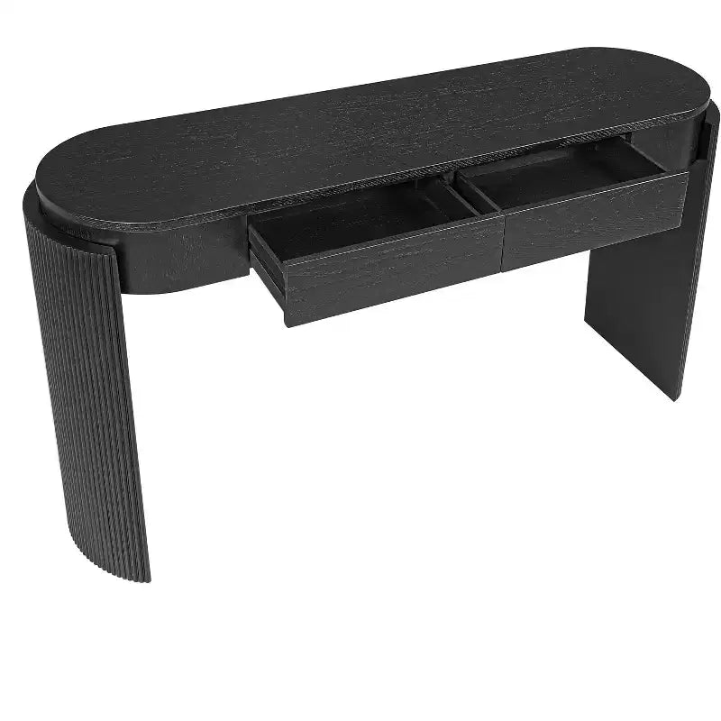 Console Luxystar avec plateau ovale et 2 tiroirs, finition grain de bois naturel, pour entrée et salon, noire