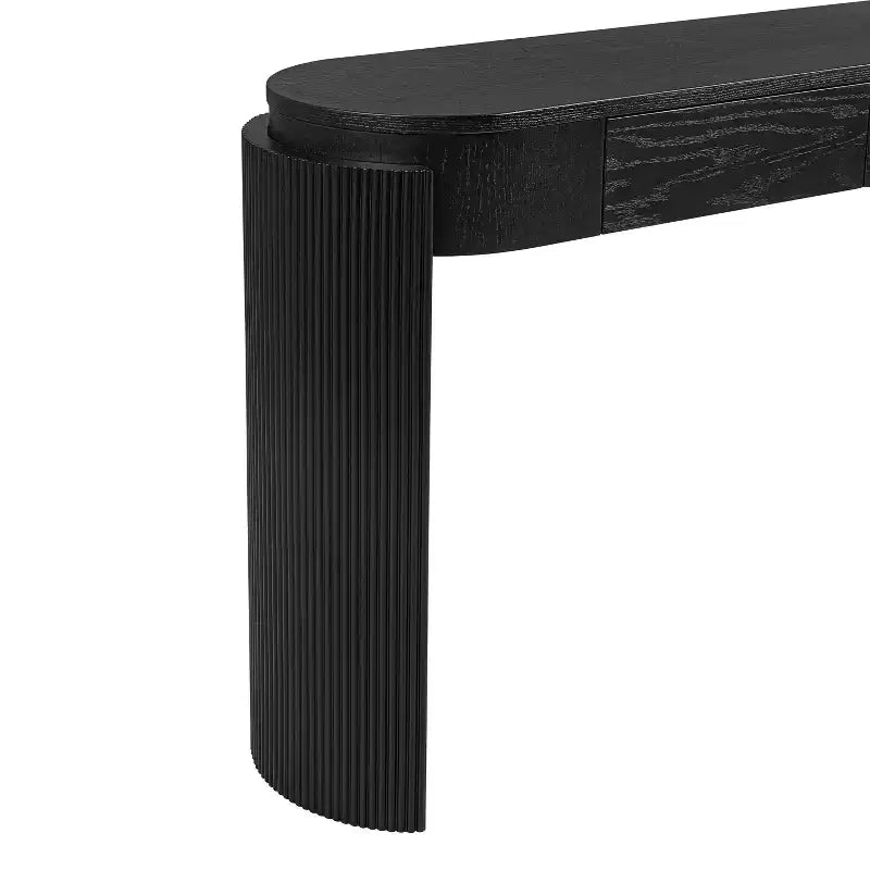 Console Luxystar avec plateau ovale et 2 tiroirs, finition grain de bois naturel, pour entrée et salon, noire