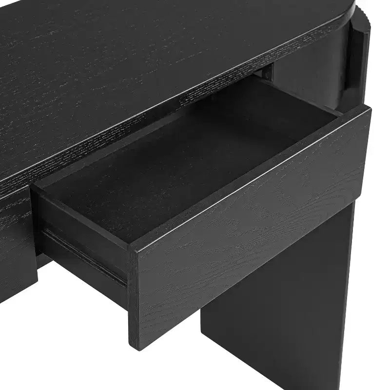 Console Luxystar avec plateau ovale et 2 tiroirs, finition grain de bois naturel, pour entrée et salon, noire
