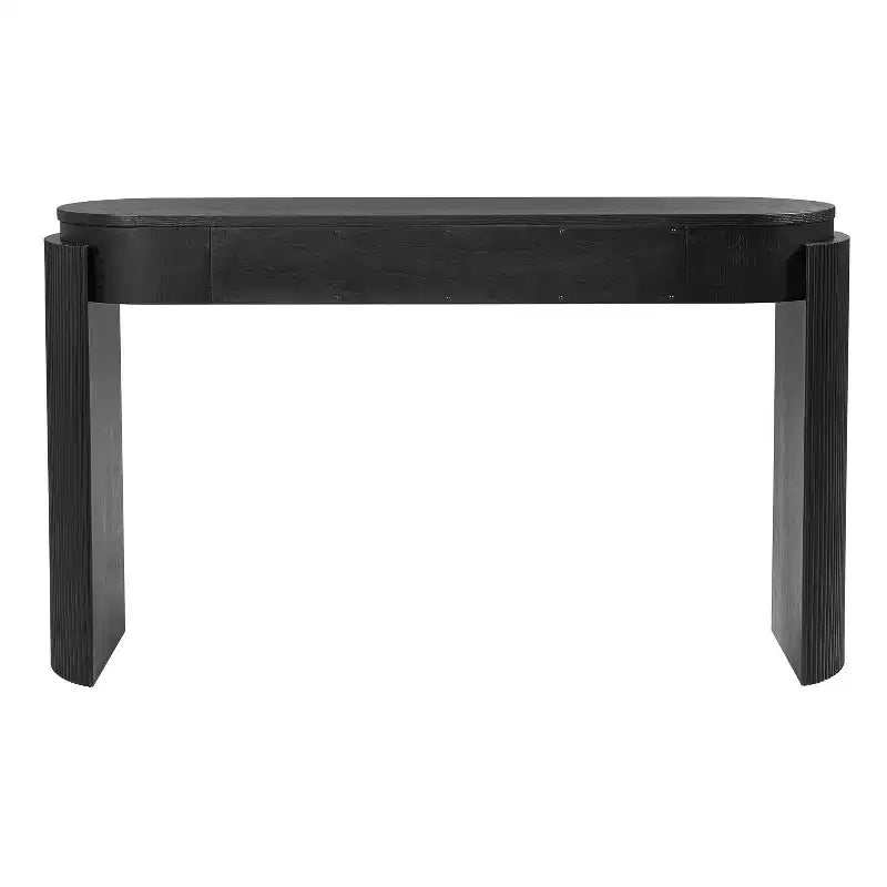 Console Luxystar avec plateau ovale et 2 tiroirs, finition grain de bois naturel, pour entrée et salon, noire