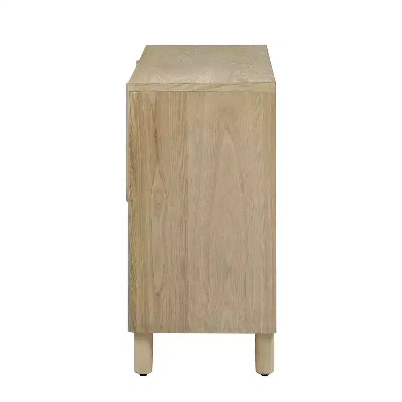 Buffet 4 portes Luxystar avec rangement, poignées arquées uniques et étagères réglables pour salle à manger et salon, naturel