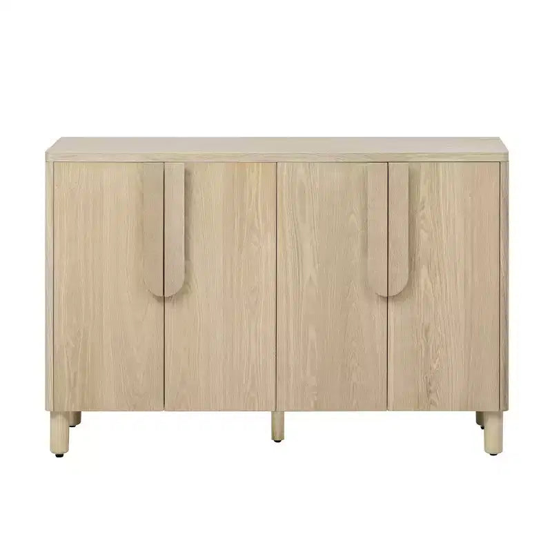 Buffet 4 portes Luxystar avec rangement, poignées arquées uniques et étagères réglables pour salle à manger et salon, naturel