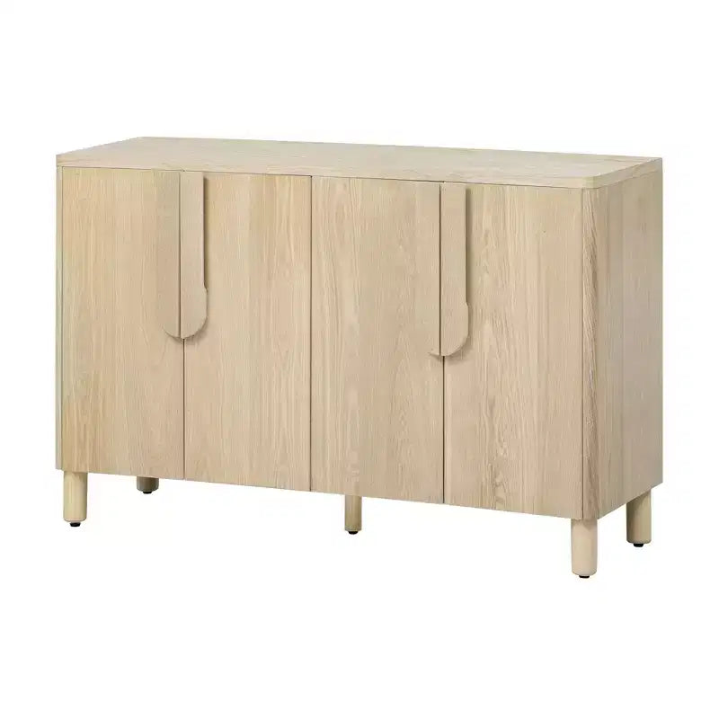 Buffet 4 portes Luxystar avec rangement, poignées arquées uniques et étagères réglables pour salle à manger et salon, naturel