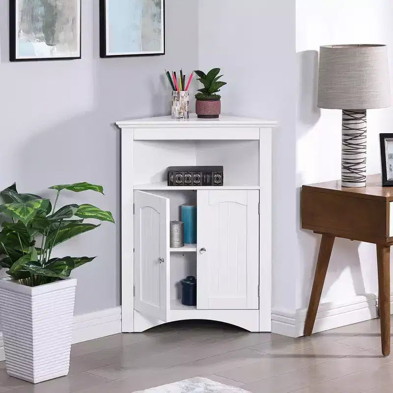 Meuble d'angle Okak, meuble d'angle autoportant avec 2 portes et 3 étagères, meuble autoportant pour cuisine, salon