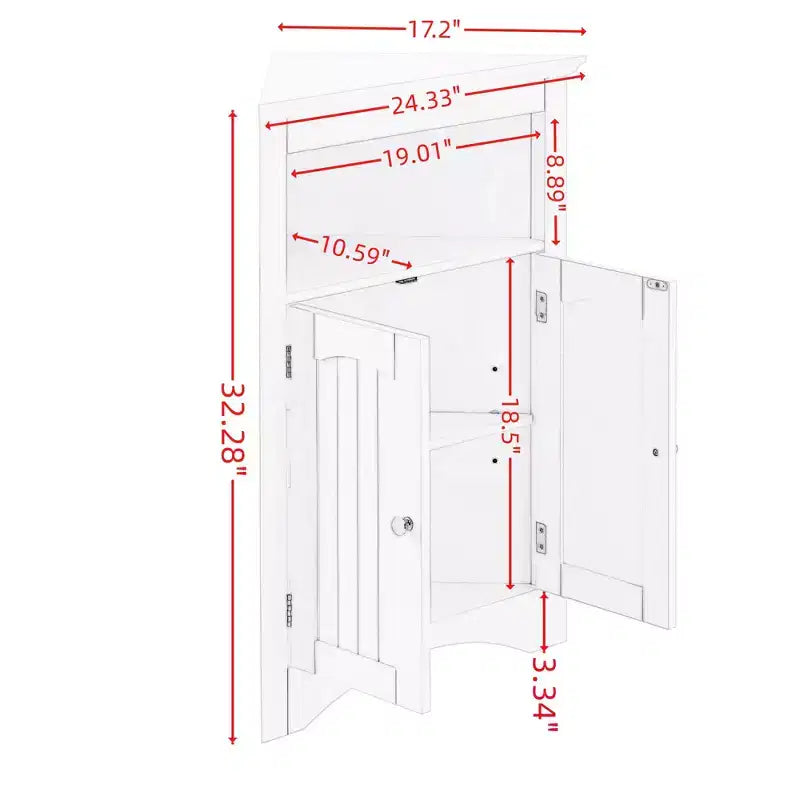 Meuble d'angle Okak, meuble d'angle autoportant avec 2 portes et 3 étagères, meuble autoportant pour cuisine, salon