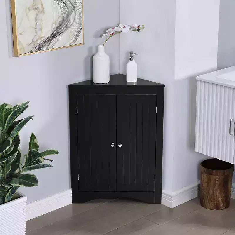 Meuble d'angle Okak, meuble d'angle autoportant avec 2 portes et 3 étagères, meuble autoportant pour cuisine, salon