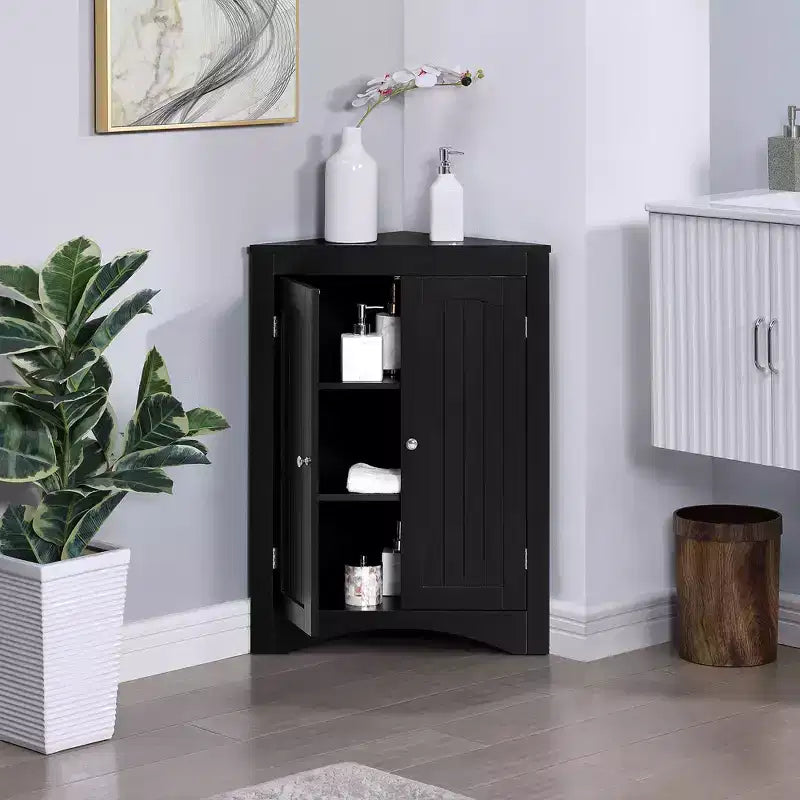 Meuble d'angle Okak, meuble d'angle autoportant avec 2 portes et 3 étagères, meuble autoportant pour cuisine, salon
