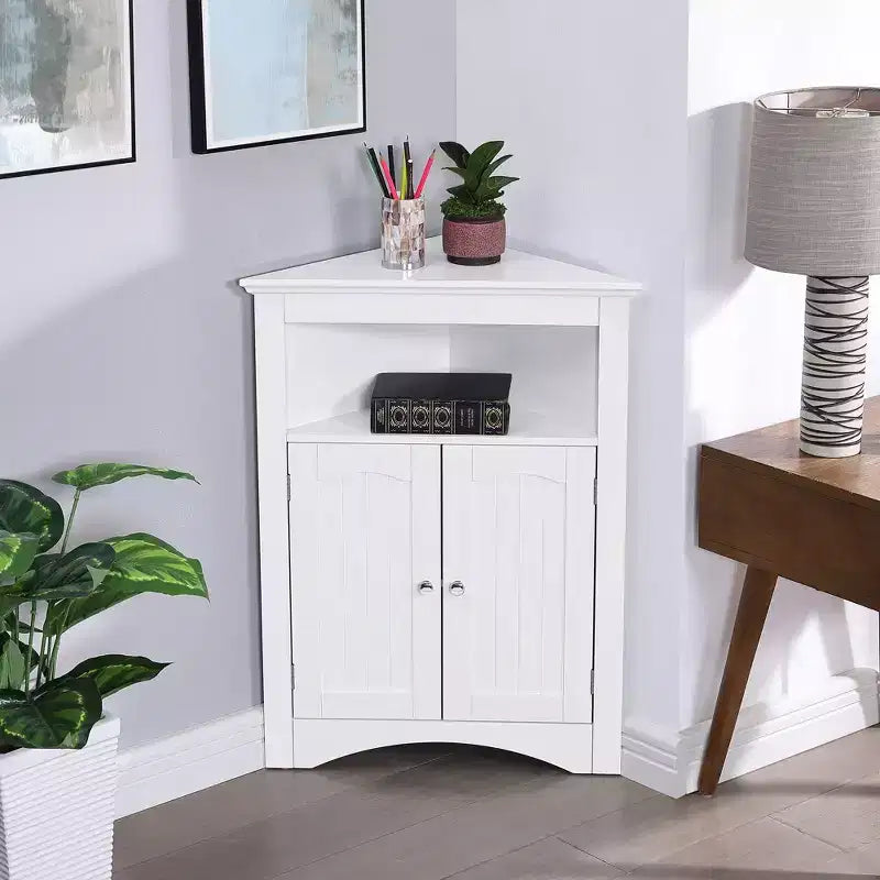 Meuble d'angle Okak, meuble d'angle autoportant avec 2 portes et 3 étagères, meuble autoportant pour cuisine, salon