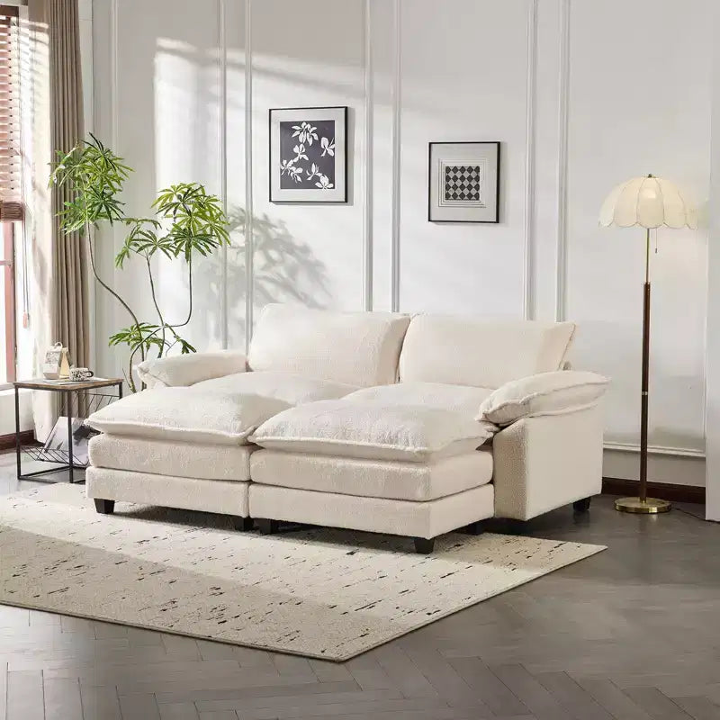 Canapé en chenille bleu Karl Home | 85,4 po L avec accoudoirs, coussin double-couche surpiqué et pouf