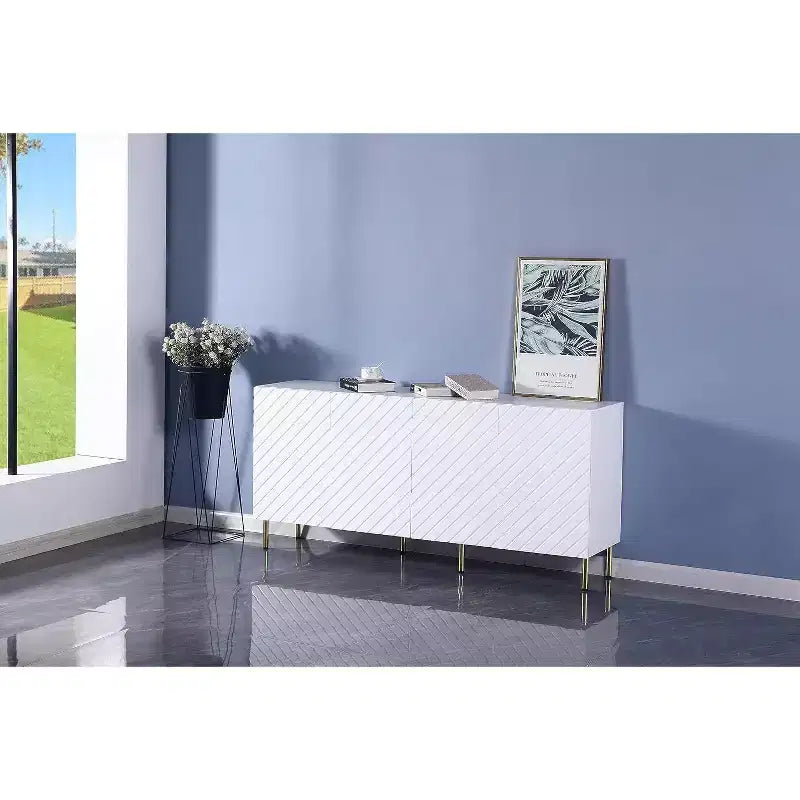 Armoire de rangement à 4 portes, commode organisatrice en MDF pour bureau à domicile, salle à manger, salon, cuisine, couloir, placard polyvalent autoportant