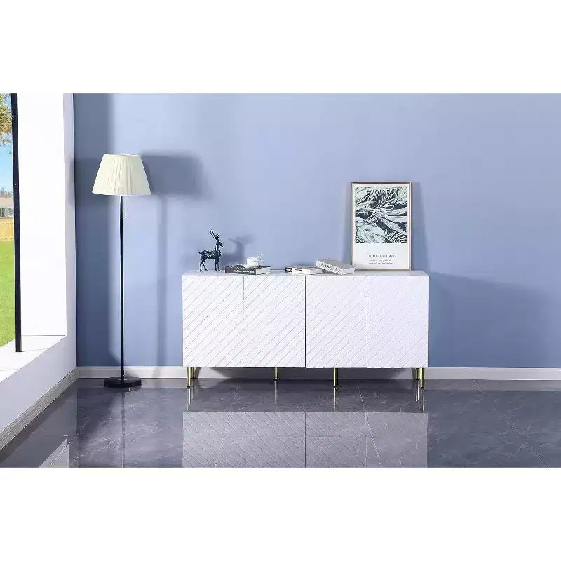 Armoire de rangement à 4 portes, commode organisatrice en MDF pour bureau à domicile, salle à manger, salon, cuisine, couloir, placard polyvalent autoportant