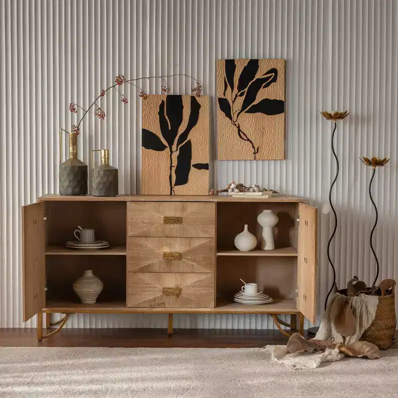 CLIHOME Commode moderne à 9 tiroirs, chiffonnier en bois clair, meuble TV pour chambre à coucher, salon, couloir