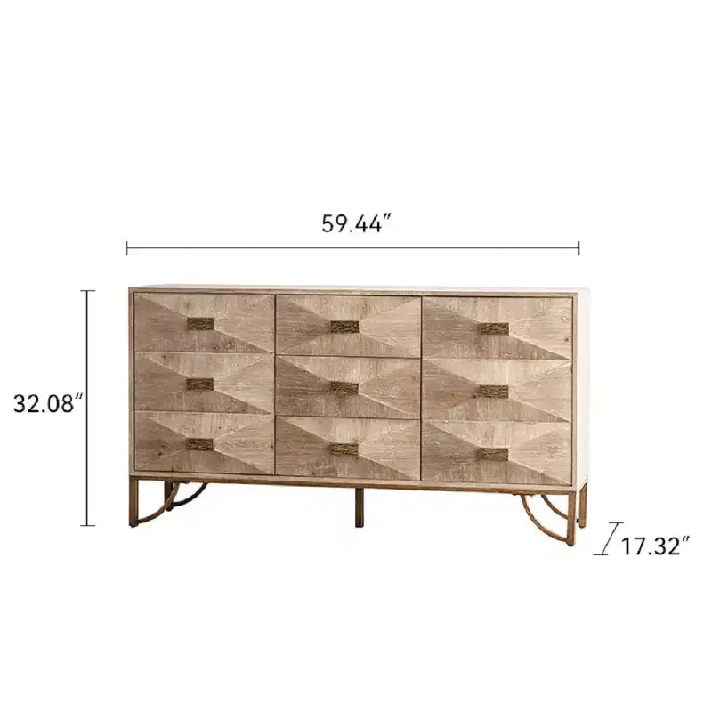 CLIHOME Commode moderne à 9 tiroirs, chiffonnier en bois clair, meuble TV pour chambre à coucher, salon, couloir