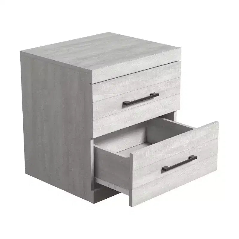 Table de chevet 2 tiroirs Galano Hamsper avec rangement Chêne gris poussiéreux